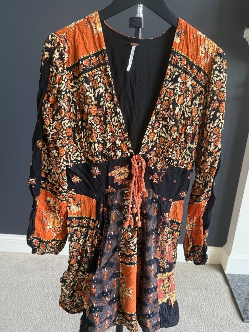 Free People Black Floral Boho Tunic Dress L